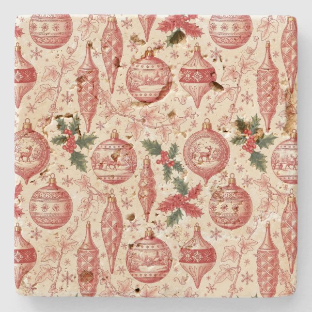 Röda Toile Chinoiserie Juldekorationer Stenunderlägg (Framsidan)
