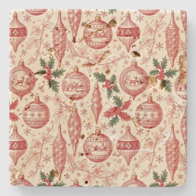 Röda Toile Chinoiserie Juldekorationer Stenunderlägg (Framsidan)