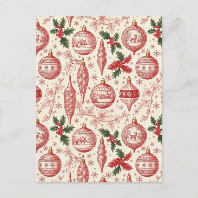 Röda Toile Chinoiserie Juldekorationer Vykort (Framsida)