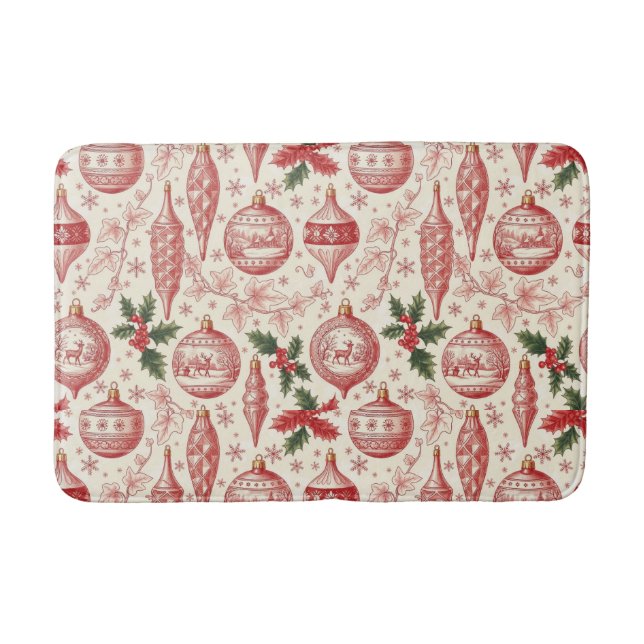Röda Toile Chinoiserie Julgranskulor Badrumsmatta (Framsidan)