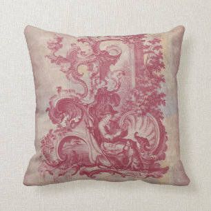 Röda Toile Pompei för fransk polityrvintage fär Kudde