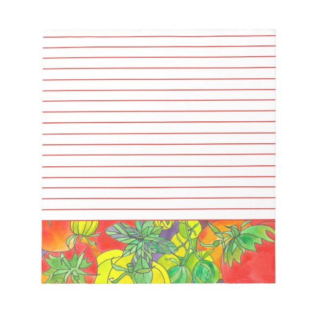 Röda tomater Basil-Örter Vattenfärgsfärgade rödton Anteckningsblock (Framsida)