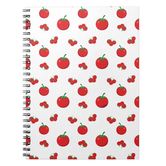 Röda tomatermönster på vitt anteckningsbok (Framsidan)