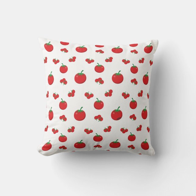 Röda tomatermönster på vitt kudde (Framsida)