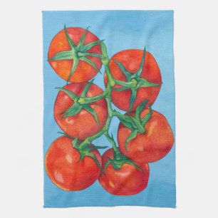 Röda tomaters blåkök kökshandduk