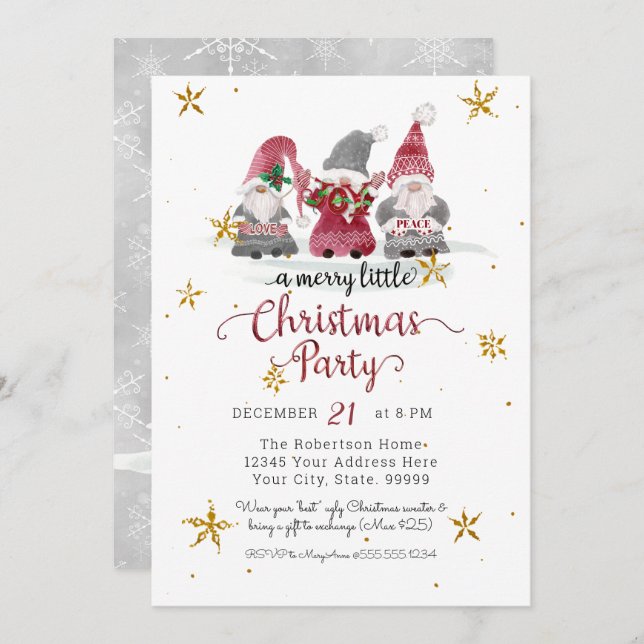 Röda Tomtar Älskar Glädje Fred Renar God Jul Julkort (Fram/baksida)