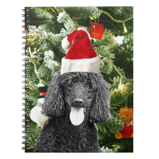 Röda tomten Hat vid pudel Hund Snögubbe Anteckningsbok Med Spiral (Framsidan)