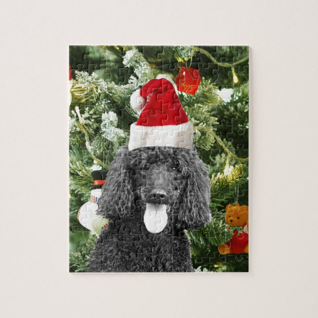 Röda tomten Hat vid pudel Hund Snögubbe Pussel (Vertikal)