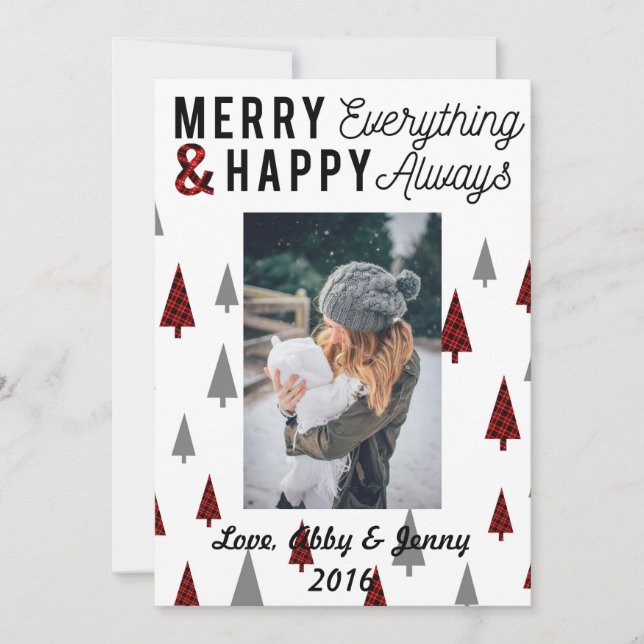 Röda träd för triangel för plädjulkort 5x7 moderna julkort (Framsida)