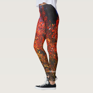 Röda träd i morgonen med personlignamn leggings