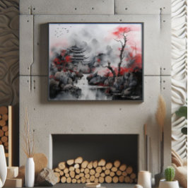 Röda Träd och asiatiska huset Fototryck