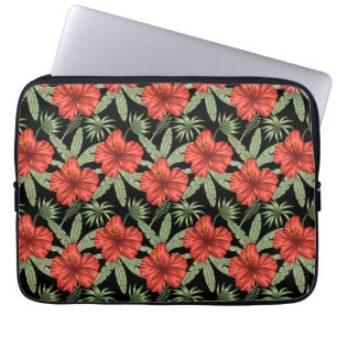 Röda tropiska blommor, sömlösa mönster grönt löv laptop fodral