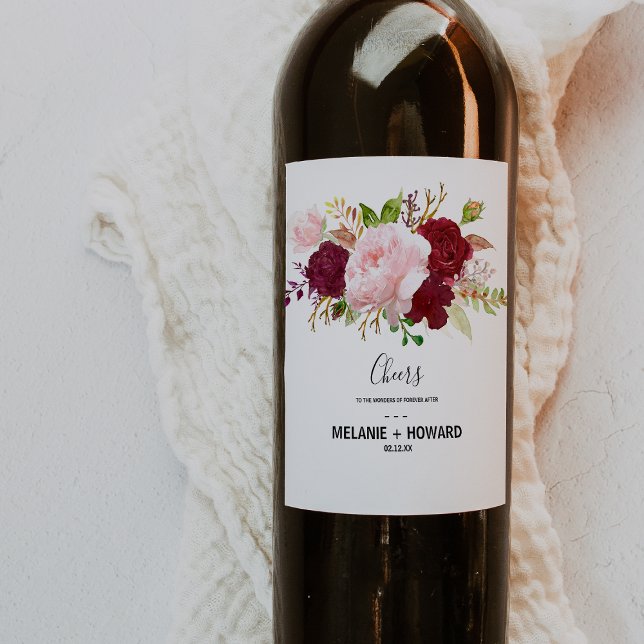 Röda tropiska och romska Bröllop Vin-etiketter Vinflaska Etikett (Skapare uppladdad)