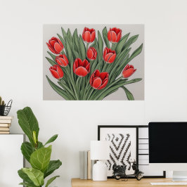 Röda tulip Watercolor Flowers Poster