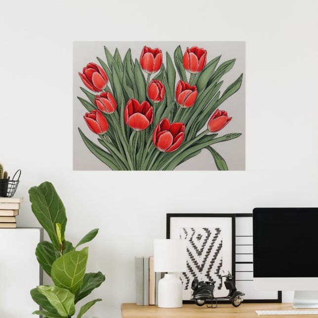 Röda tulip Watercolor Flowers Poster (Hemmakontoret)