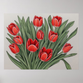 Röda tulip Watercolor Flowers Poster