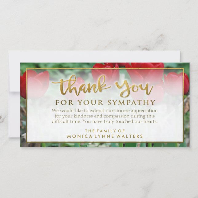 Röda tulips - gyllene Tack Sympathy Card (Framsida)