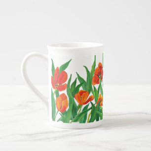 Röda tulpan benporslin mugg
