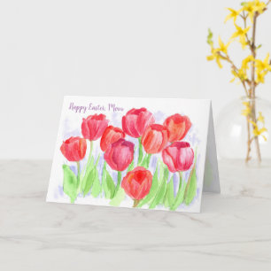Röda tulpanblommor från glad påsk Mamma Kort
