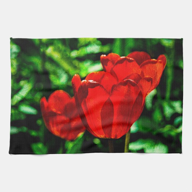Röda tulpanblommor kökshandduk (Horisontell)