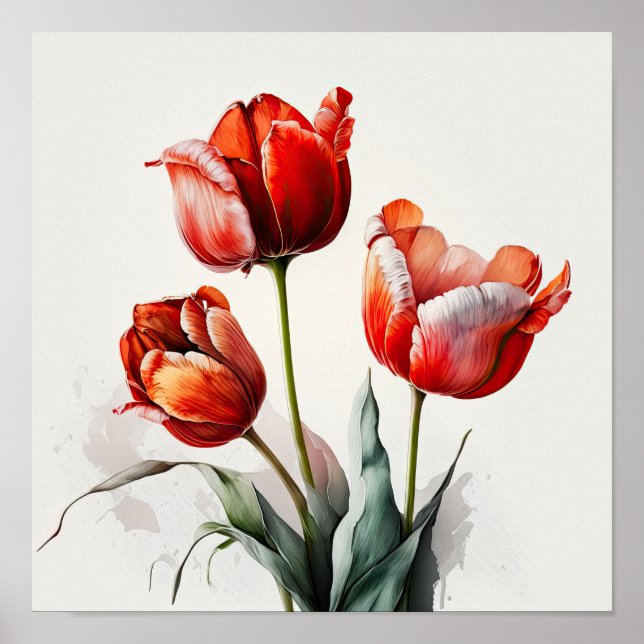 Röda Tulpaner Blomma Konsttryck Poster (Framsidan)