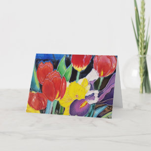 Röda tulpaner, Gult-dil och Lila-iris Tack Kort