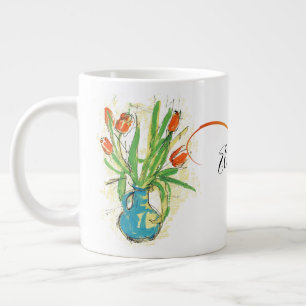 Röda tulpaner i Blommigten Blå Vas Vår Jumbo Mugg