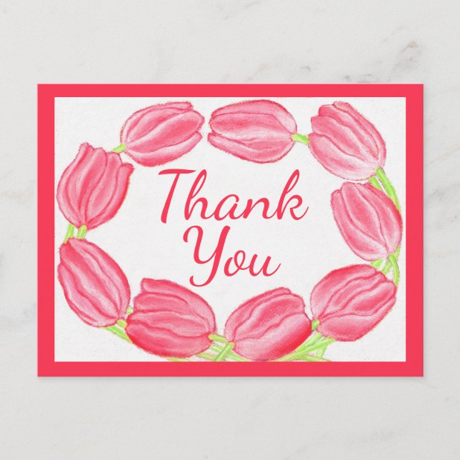 Röda tulpaner kant ~Tack-kort Vykort (Framsida)