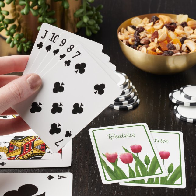 Röda tulpaner med Greenery Casinokort (På plats)