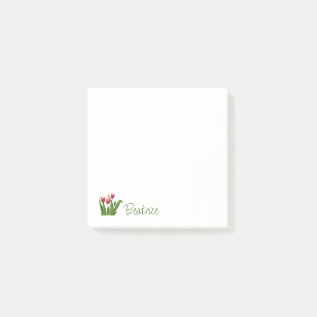 Röda tulpaner med Greenery Notes Post-it Block (Framsida)