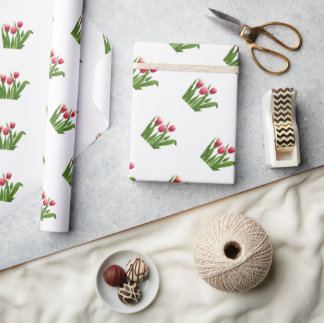 Röda tulpaner med Greenery på White Presentpapper