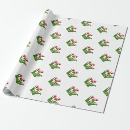Röda tulpaner med Greenery på White Presentpapper