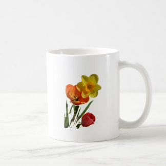Röda tulpaner och gula narcissblommor kaffemugg