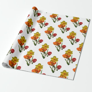 Röda tulpaner och gula narcissblommor presentpapper