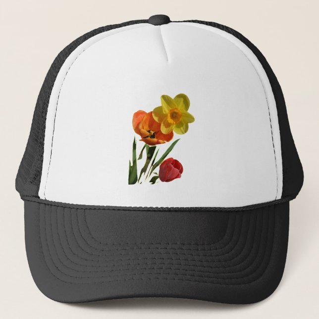 Röda tulpaner och gult - blomkonst keps (Framsida)