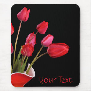 Röda tulpaner på Black Mousepad Musmatta