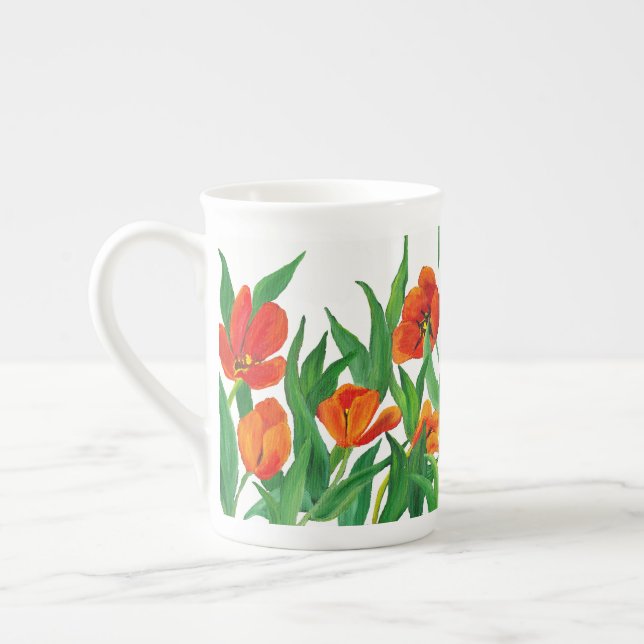 Röda tupplur benporslin mugg (Vänster)