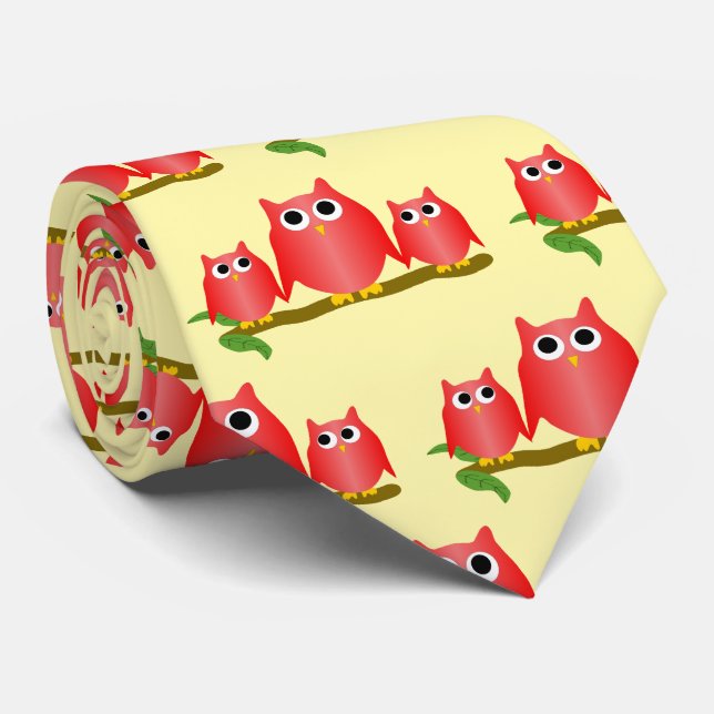 Röda Ugglor Design Valfri Färg Bakgrund Slips (Rullad)