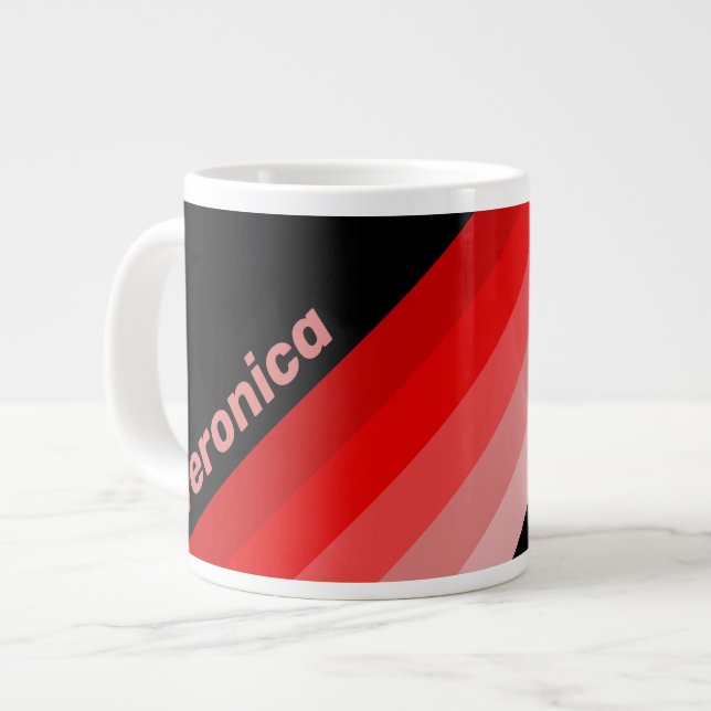 Röda urblekta ränder med namn jumbo mugg (Framsida vänster)