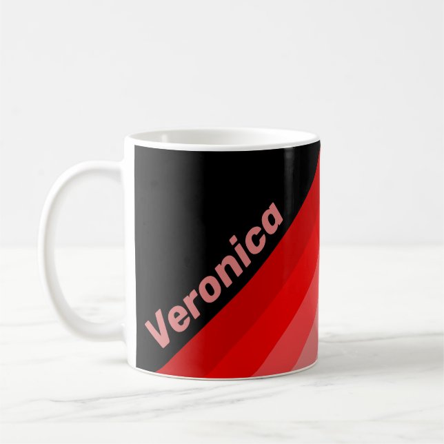 Röda urblekta ränder med namn kaffemugg (Vänster)