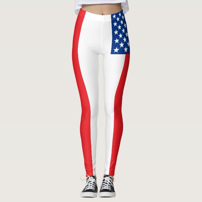 Röda USA och blåttflaggadamasker Leggings (Framsida)