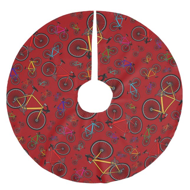 Röda vägcyklar julgransmatta borstad polyester (Framsidan)