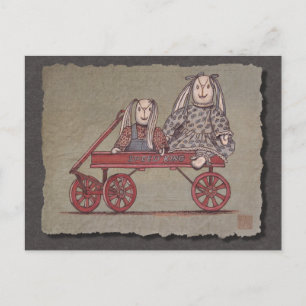 Röda vagnar, kaniner och dockor vykort