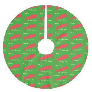 röda val på den gröna trädkjolen julgransmatta borstad polyester