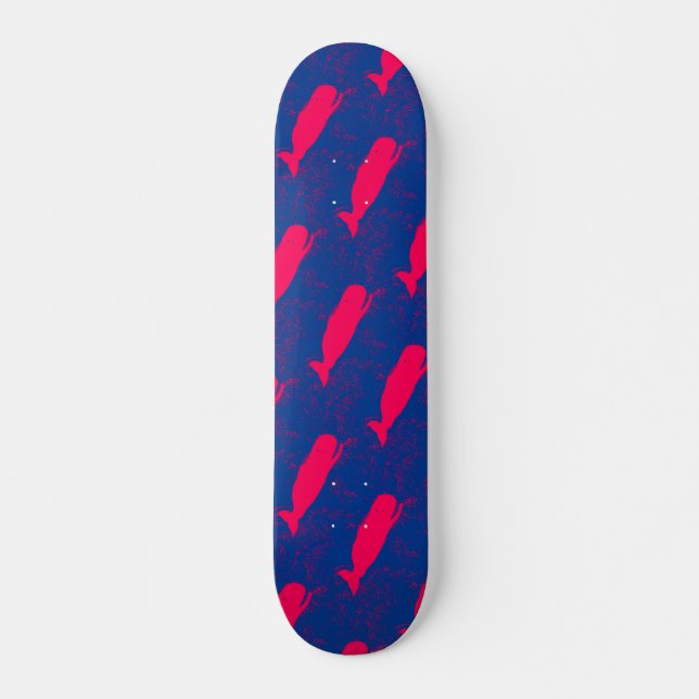 Röda valar på blå skateboard bräda 20 cm (Framsida)
