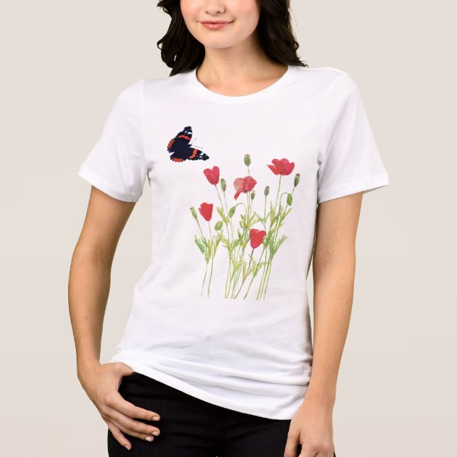 Röda vallmo, amiral butterfly T-Shirt (Framsida)
