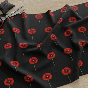 Röda vallmo-blommor på svart Fabric Tyg