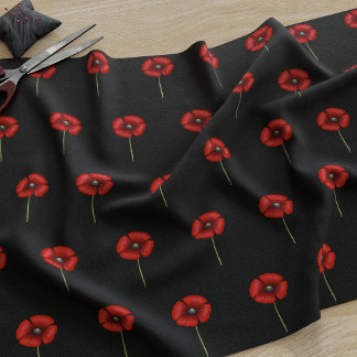 Röda vallmo-blommor på svart Fabric Tyg