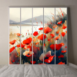 Röda vallmo bredvid en Sjö-avskärmning i Mörk