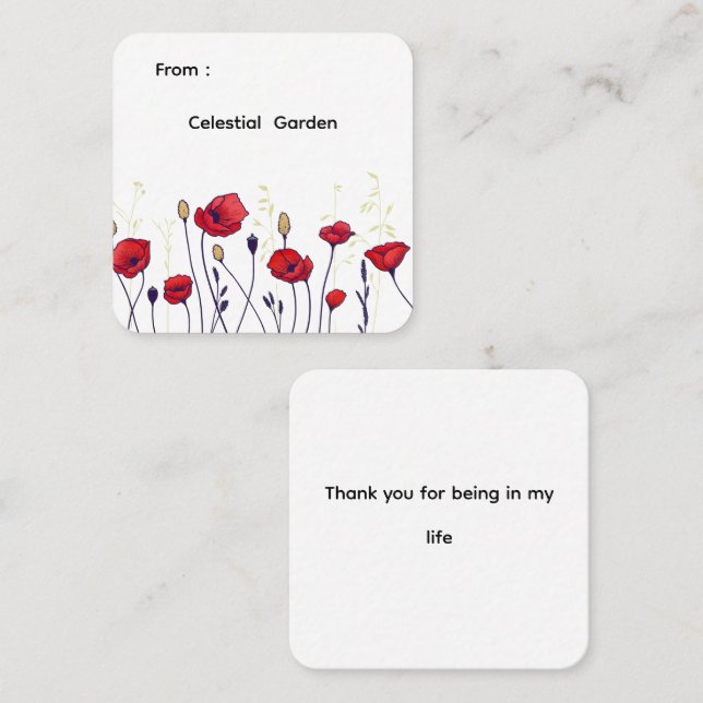 Röda vallmo - Elegant Wildblomma Fyrkantigt Visitkort (Fram/baksida)